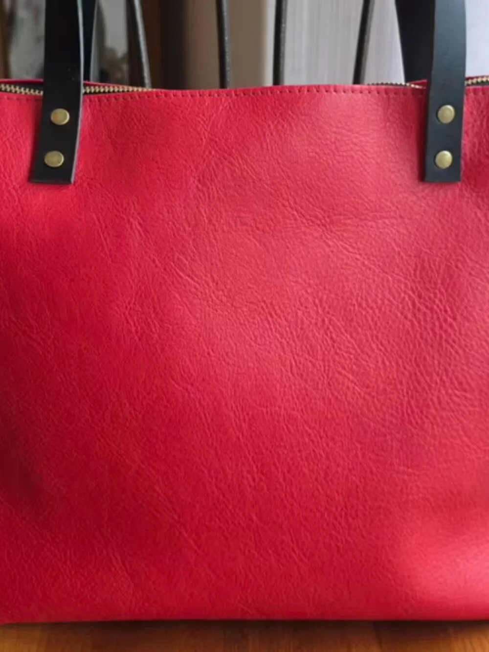 Portland Leather Goods | Original Tote | Large w/zip | POPPY RED w/black handles